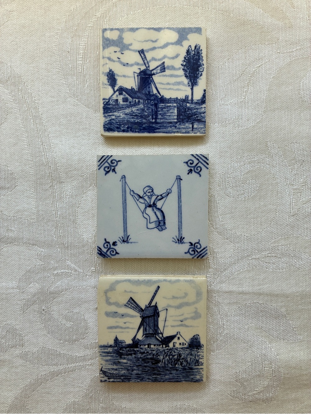 Vintage Mini Delft Tiles with Magnets (Set of 3) Blue & White About 2” Square